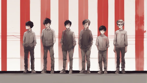 تصویر گرافیکی چند پسر ایستاده با قدهای مختلف