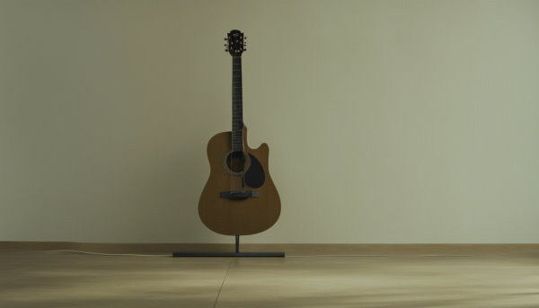 یک گیتار ایستاده در اتاق خلی