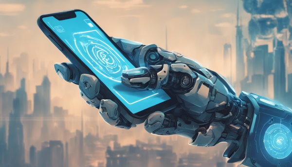 یک ربات با تلفن همراه در دست