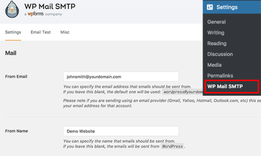 Wp mail smtp. SMTP settings. WPMAILSMTP. Письмо от WORDPRESS что это такое. SMTP yahoo.