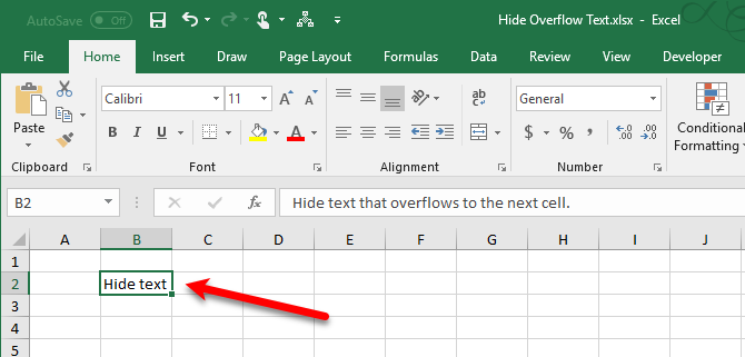 Excel Hide Overflow Text