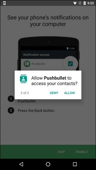 دسترسی به تماس‌ها در Pushbullet
