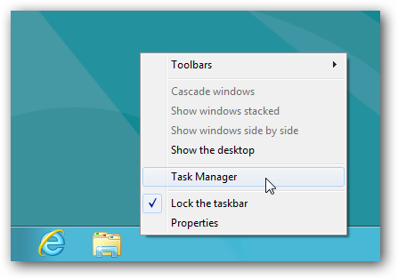 اجرا task manager از taskbar