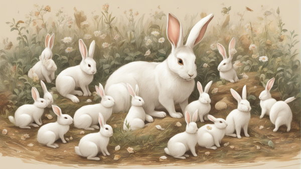 یک خرگوش بزرگ و چندین خرگوش کوچگ دورش (تصویر تزئینی مطلب معادلات دیفرانسیل)