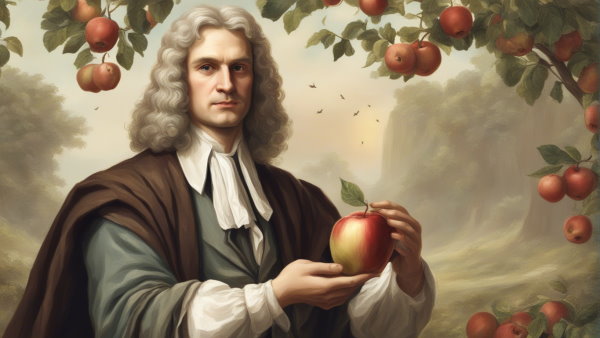 نیوتون با یک سیب در دست (تصویر تزئینی مطلب معادلات دیفرانسیل)