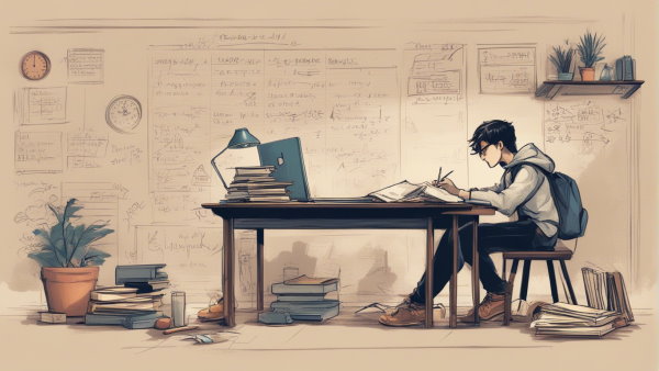 یک پسر نوجوان نشسته پشت میز در یک اتاق در حال نوشتن (تصویر تزئینی مطلب معادلات دیفرانسیل مرتبه اول)