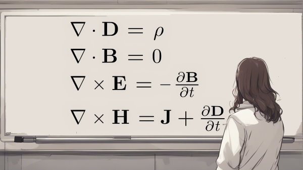 یک دانش آموز مقابل تخته در حال نگاه کردن به معادلات ماکسول (تصویر تزئینی مطلب معادلات دیفرانسیل مرتبه اول)