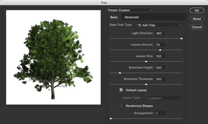 تنظیمات درختان در فتوشاپ