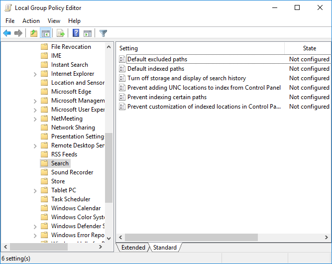 Group Policy Index Settings