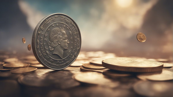 یک سکه ایستاده بر روی چندین سکه (تصویر تزئینی مطلب متغیر تصادفی)
