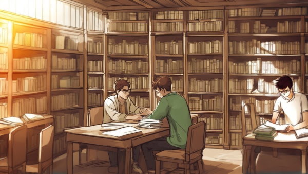 یک کتابخانه و چد نفر در حال مطالعه (تصویر تزئینی مطلب تبدیل فوریه)