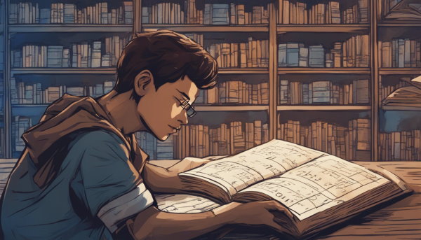 یک پسر جوان در کتابخانه در حال خواندن کتاب (تصویر تزئینی مطلب امید ریاضی)