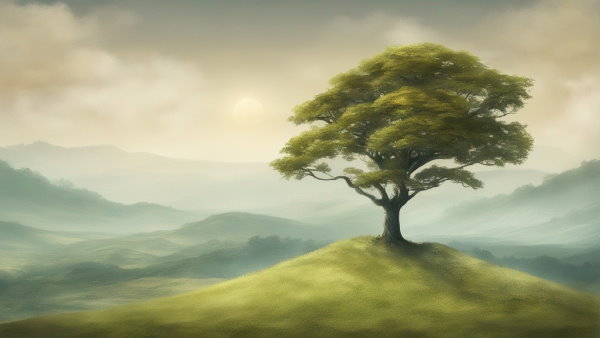 تصویر گرافیکی یک درخت تنها روی تپه