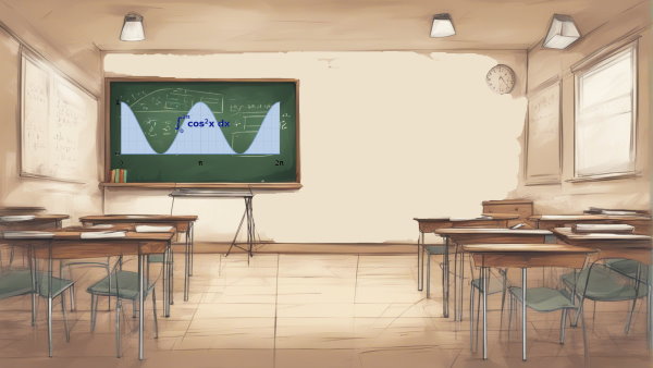 کلاس درس خالی با یک نمودار مثلثاتی روی تخته (تصویر تزئینی مطلب انتگرال توابع مثلثاتی)