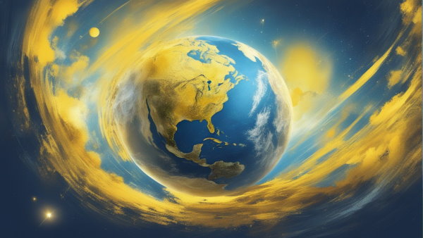 تصویر گرافیکی کره زمین با رنگ های زرد و آبی
