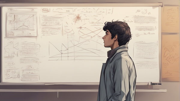 تصویر گرافیکی از یک پسر دانش آموز در حال نگاه کردن به تخته کلاس