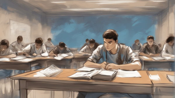دانش آموزان نشسته در کلاس در حال نوشتن (تصویر تزئینی مطلب تقسیم چند جمله ای)