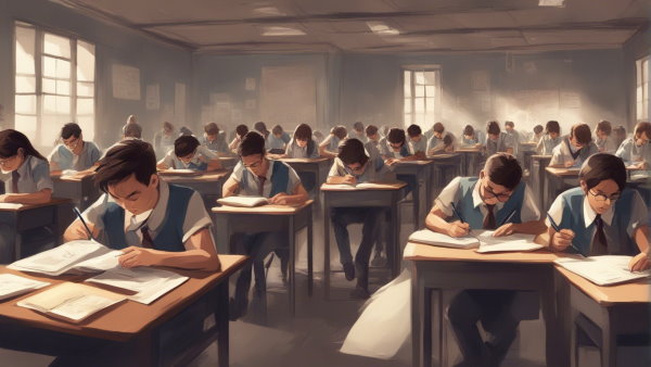 کلاس پر از دانش آموز در حال امتحان دادن (تصویر تزئینی قاعده هوپیتال)