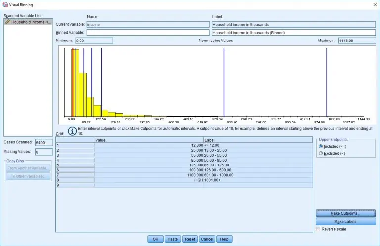 دسته بندی تصویری (Visual Binning) در SPSS — راهنمای کاربردی