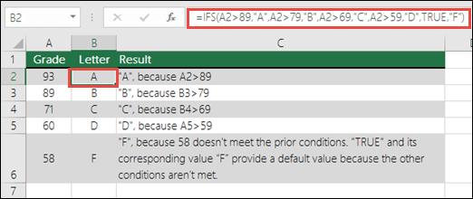 IFS function in excel 2019