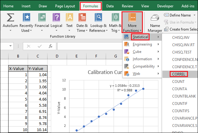 کالیبراسیون خطی در Excel