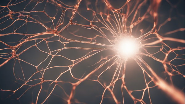 تصویر گرافیکی یک نورون با یک نقطه نورانی (تصویر تزئینی مطلب رشته مهندسی صنایع)