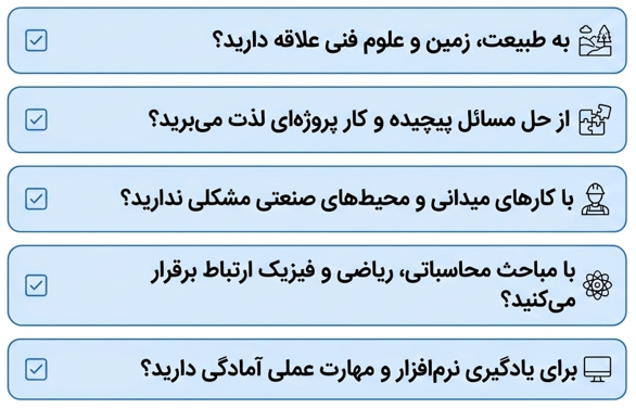 سوالات خودارزیابی تناسب با رشته مهندسی معدن در کادرهای آبی