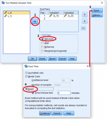 wilcoxon test in spss dialog