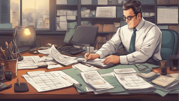 تصویر گرافیکی یک مرد پشت میز کار در حال نوشتن روی کاغذ (تصویر تزئینی مطلب رشته حسابداری)