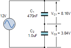 ولتاژ AC اعمالی به دو خازن سری