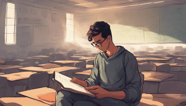 یک دانشجو تنها در کلاس نشسته در حال خواندن جزوه  (تصویر تزئینی مطلب روش حذفی گاوس)