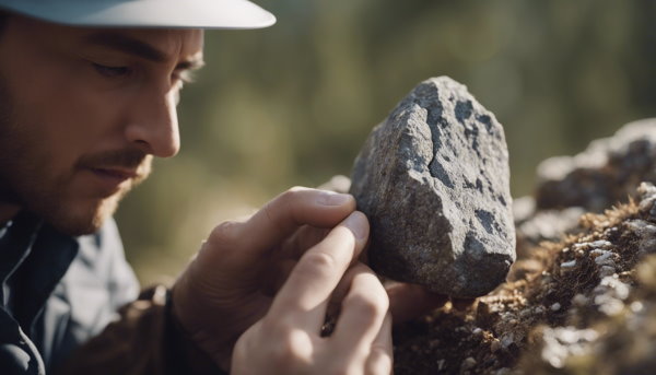 یک زمین شناس در حال بررسی یک سنگ