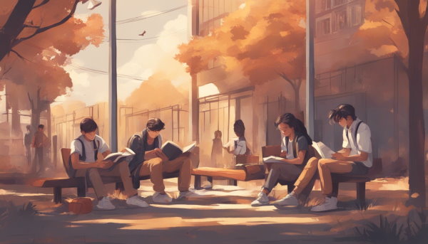 دانش آموزان نشسته در محوطه مدره در حال درس خواندن (تصویر تزئینی مطلب انتگرال lnx)