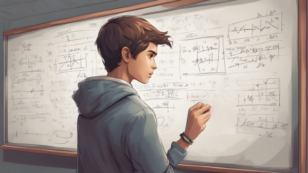 تصویر گرافیکی یک دانش آموز در حال نوشتن بر روی تخته در کلاس (تصویر تزئینی مطلب لگاریتم و خصوصیات آن)