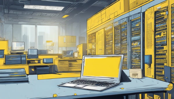 یک لپ تاپ در یک اتاق سرور (تصویر تزئینی مطلب نوع داده لیست در پایتون)