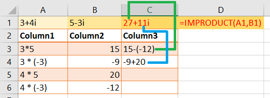 complex number product in excel