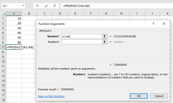 product function in excel