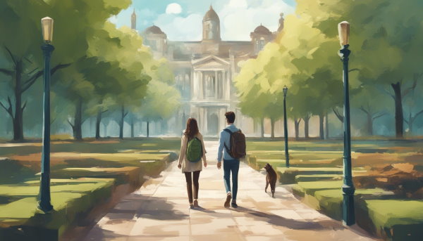 دو دانشجو در حال قدم زدن در محوطه دانشگاه