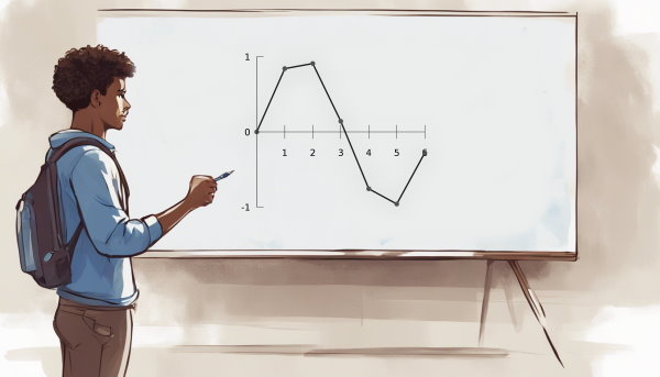 یک دانشجو ایستاده در کنار تخته سفیدی که یک مثال درونیابی خطی را نمایش می دهد