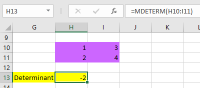 MDETER function in excel