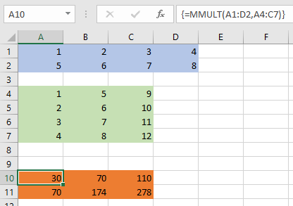 Mmult function in excel