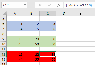 addition of two matrix in excel