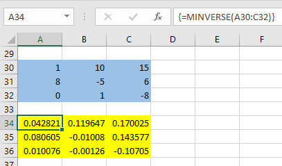 minverse function in excel