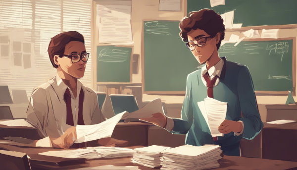 دانش آموز در حال دادن برگه امتحان به معلم