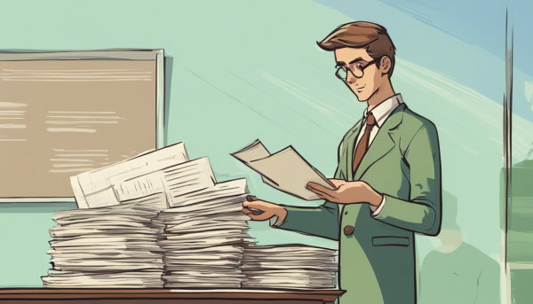 معلم در کنار برگه های جمع شده روی میز (تصویر تزئینی مطلب نمونه سوال مشتق)