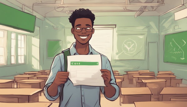 دانش آموز خندان با یک برگه در دست (تصویر تزئینی مطلب نمونه سوال مشتق)