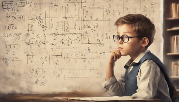 یک کودک دبستانی در حال فکر کردن به اعداد