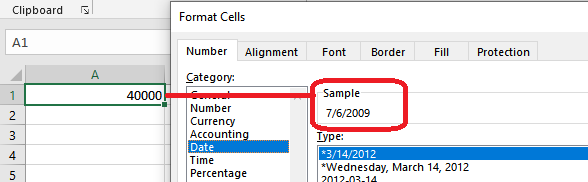 format cells date