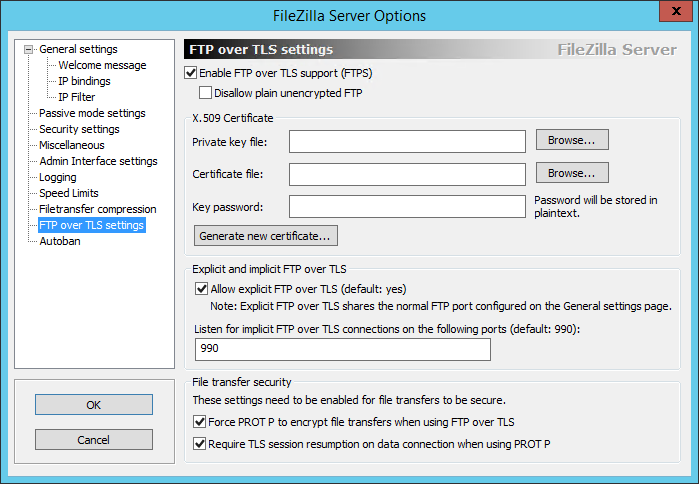پیکربندی سرور FileZilla