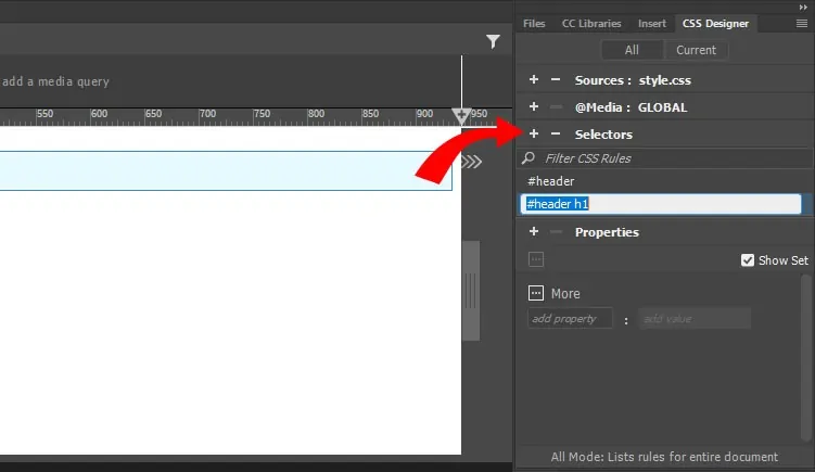 انتخابگر CSS در دریم ویور